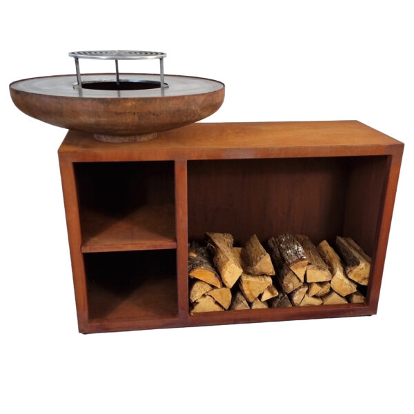 BRASERO + Meuble  – VINCI 80 XL – Acier Corten