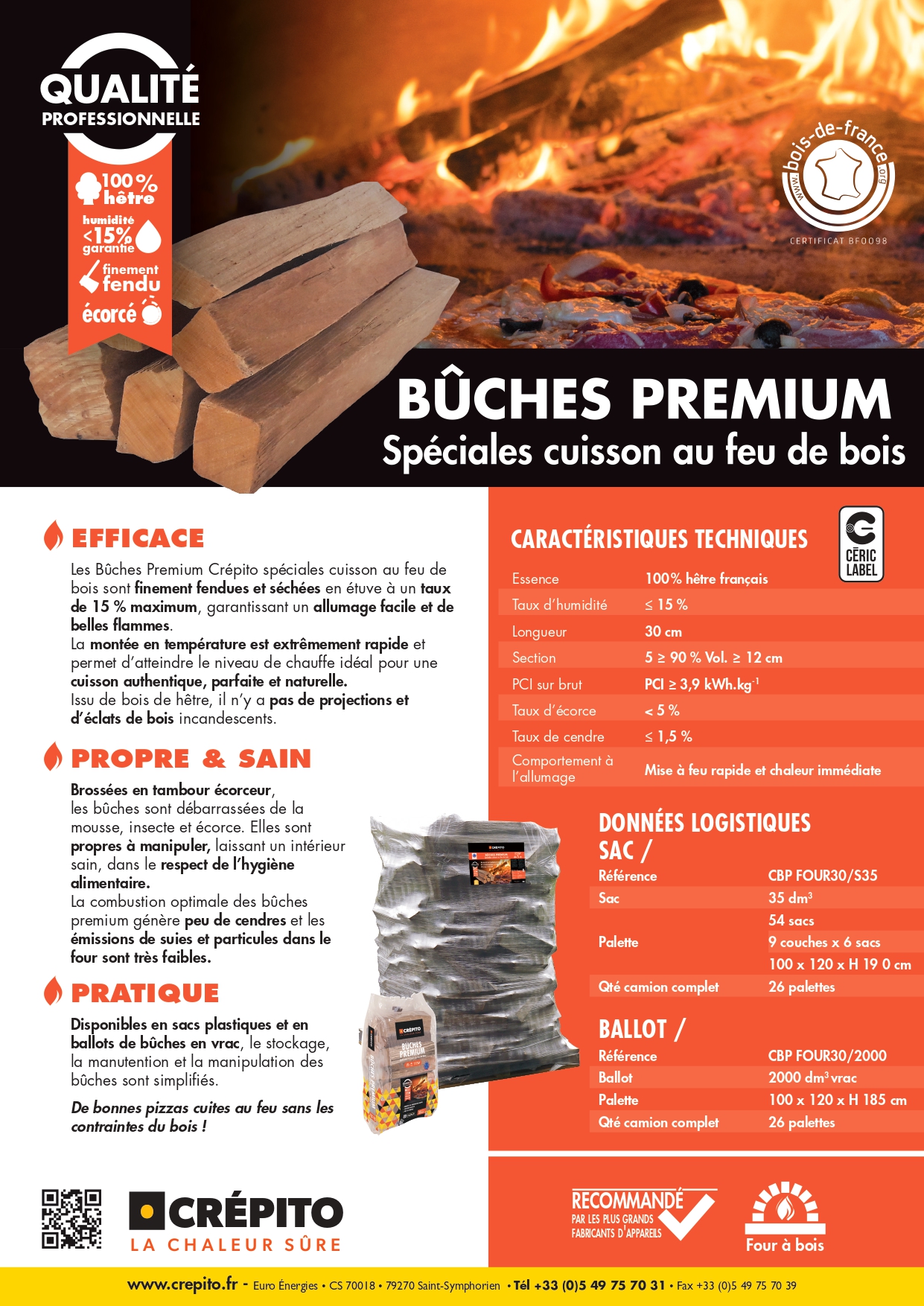 Bûches Premium Crépito 35dm³ en 30 cm - Spéciales cuisson au feu de bois – Image 2