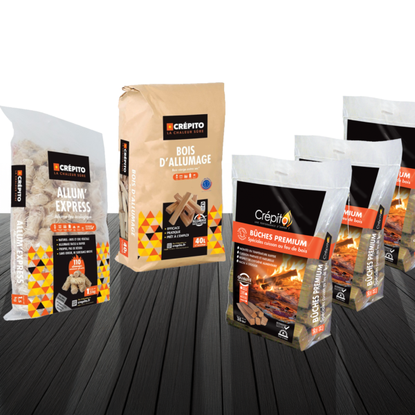 Pack Cuisson au Feu de Bois : 3 sacs de Bûches Premium + Allume-feu + Bois d’Allumage