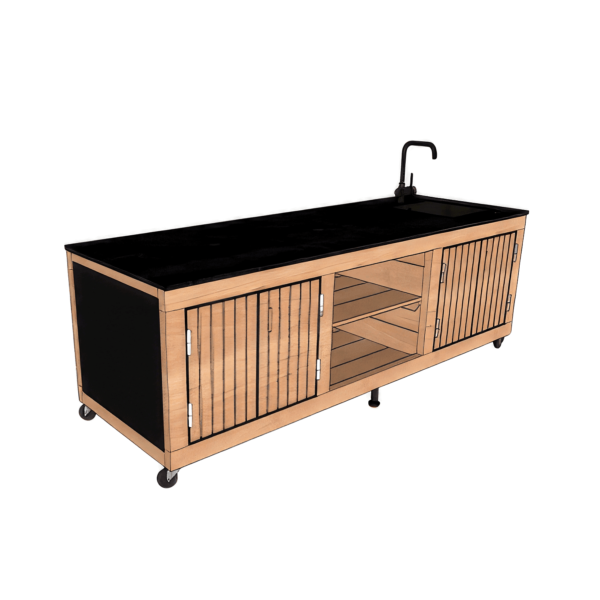 LULU Prestige – E  avec perçage de tuyau de gaz pour plancha + évier/mitigeur. 2 portes, 1 étagère.