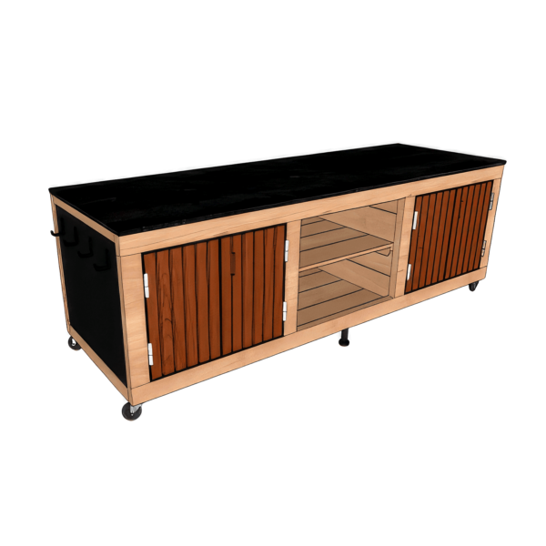 Cuisine extérieure LULU Prestige avec perçage de tuyau de gaz pour plancha. 2 portes, 2 étagères.